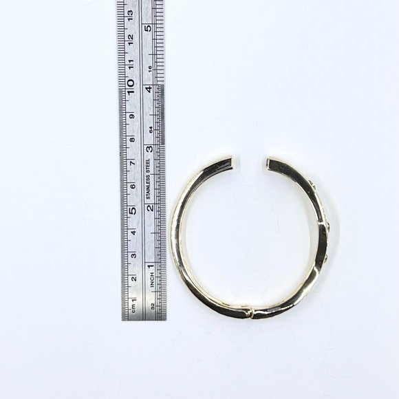 Brown & Clear Gemstone Gold Tone Hinged Cuff Magnetic Closure Bracelet - Picture 6 of 6